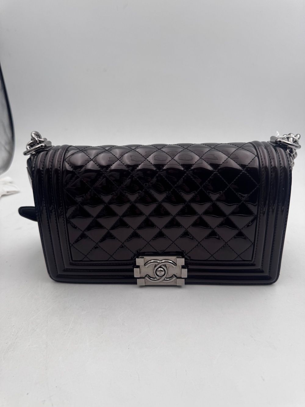 #90 Chanel Leboy Burgundy Patent Leather